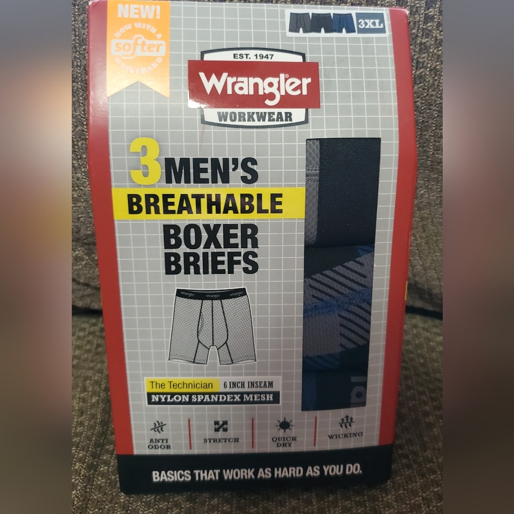 Wrangler Gray and Blue Boxer Briefs Breathable Comfort. Size 3XL